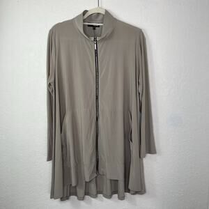 Sun Kim Tunic jacket High-low hem long sleeve grey size L with pockets lagenlook